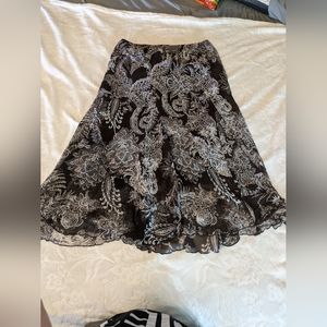 Black brown & white floral midi skirt